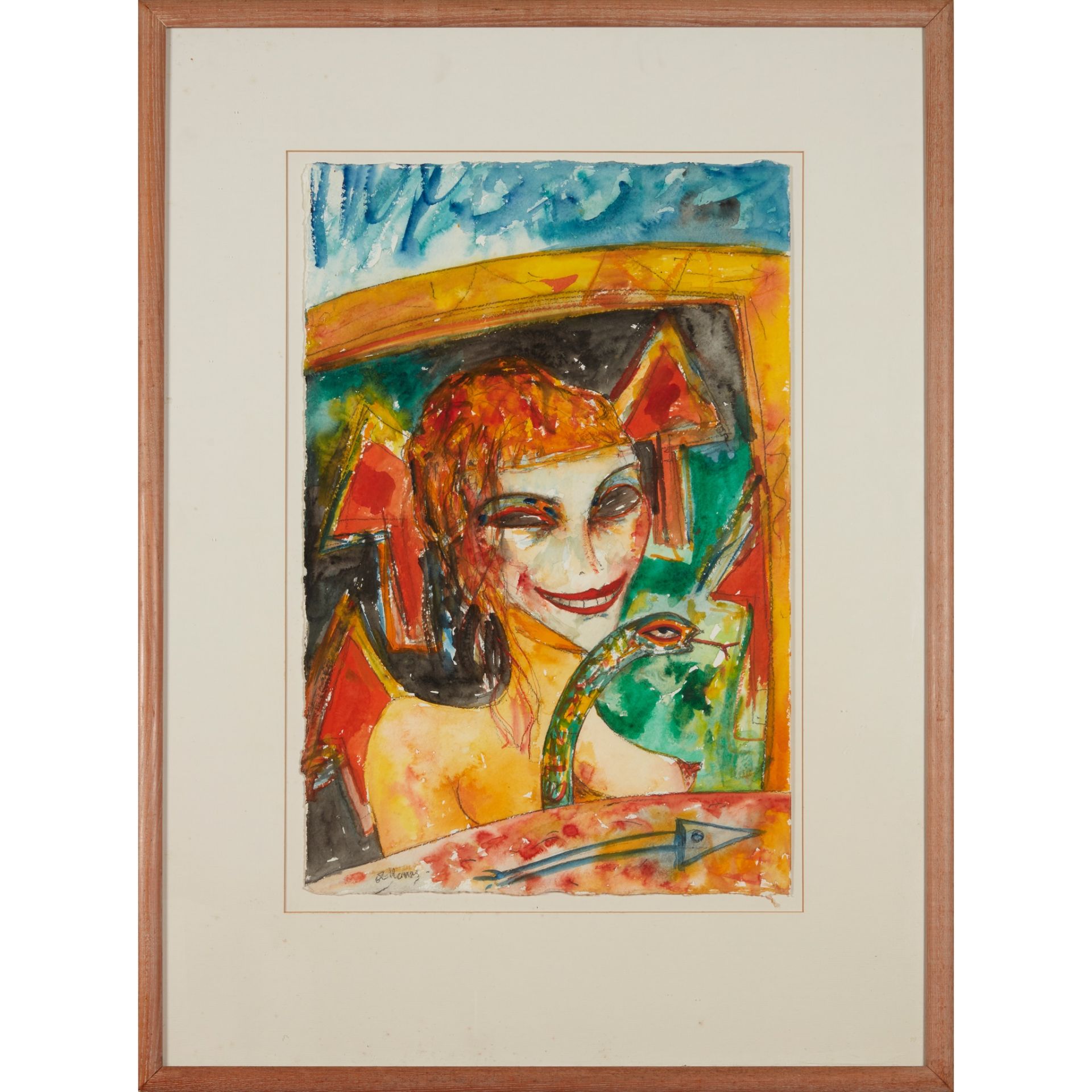 § JOHN BELLANY C.B.E., R.A. (SCOTTISH 1942-2013) UNTITLED (MASKED FIGURE OF HELEN AND SERPENT) - Image 2 of 3