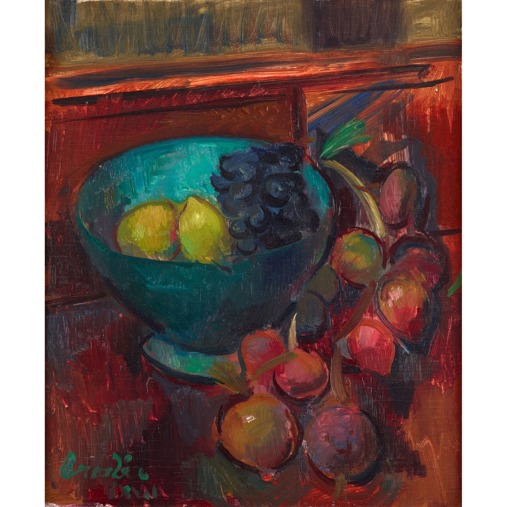 § WILLIAM CROSBIE R.S.A. (SCOTTISH 1915-1999) STILL LIFE WITH BOWL OF LEMONS