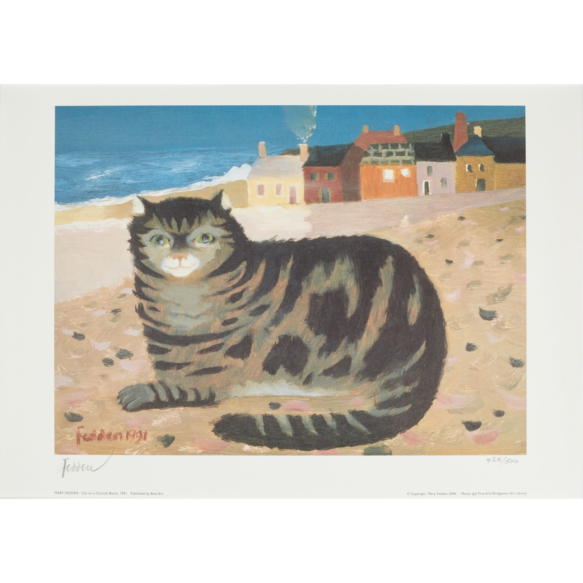 § MARY FEDDEN O.B.E., R.A., R.W.A. (BRITISH 1915-2012) CAT ON A CORNISH BEACH - 1991