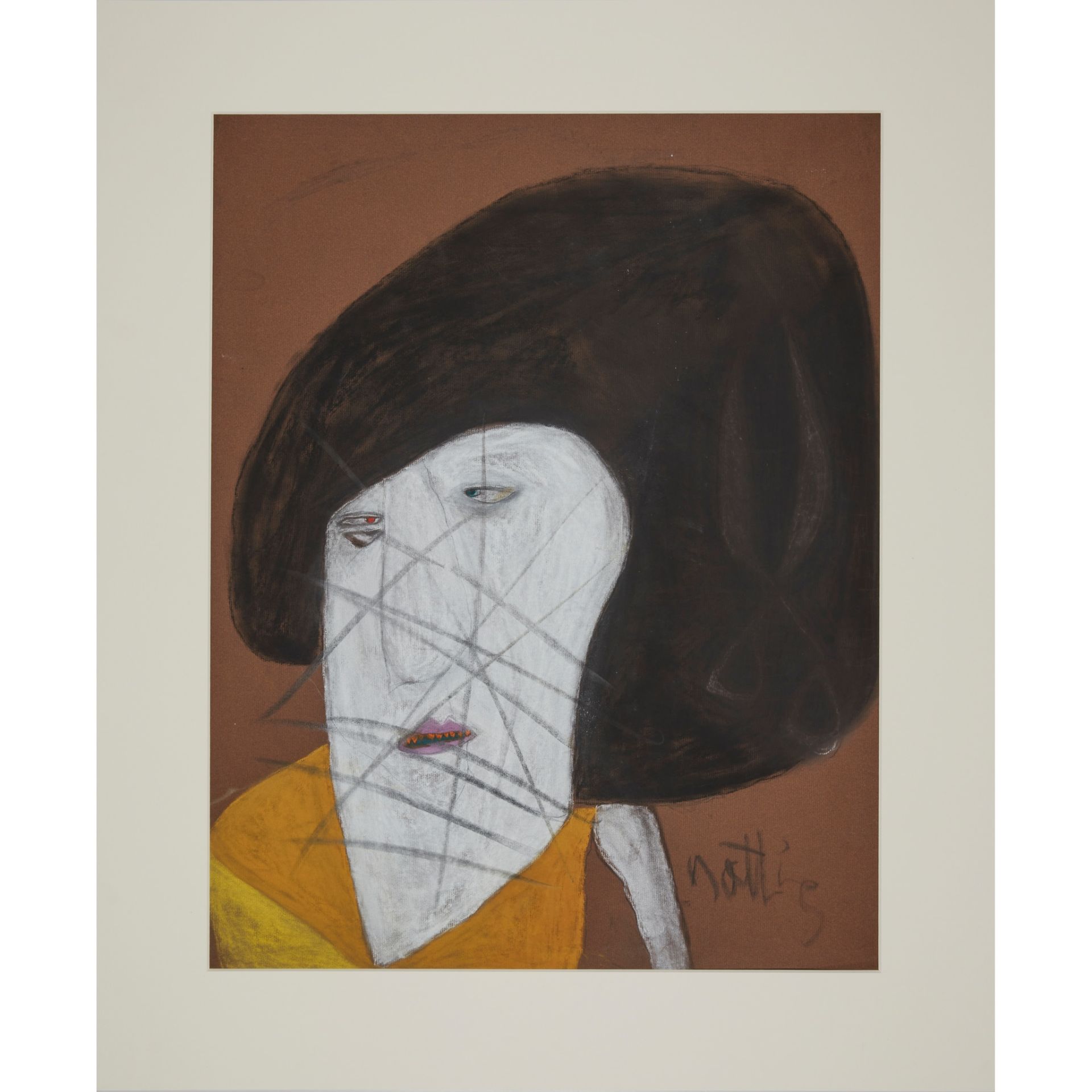 § PATRICIA DOUTHWAITE (SCOTTISH 1939-2002) CROSS-HATCHED FACE - Image 2 of 2