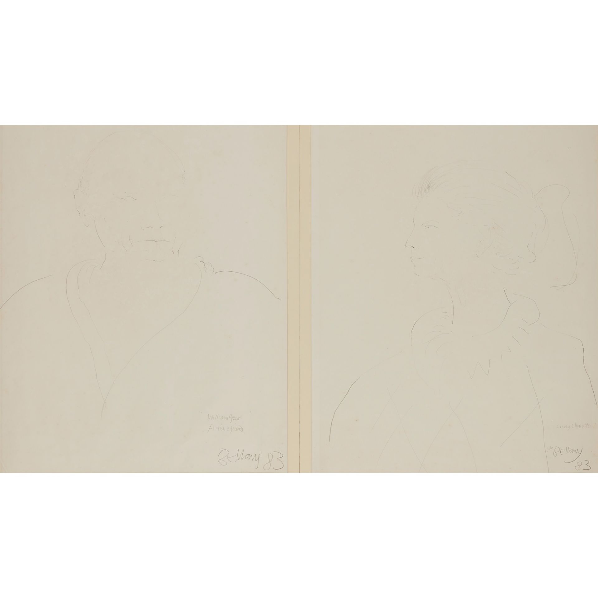 § JOHN BELLANY C.B.E., R.A. (SCOTTISH 1942-2013) DIPTYCH DRAWING OF WILLIAM GEAR AND CHARLOTTE,