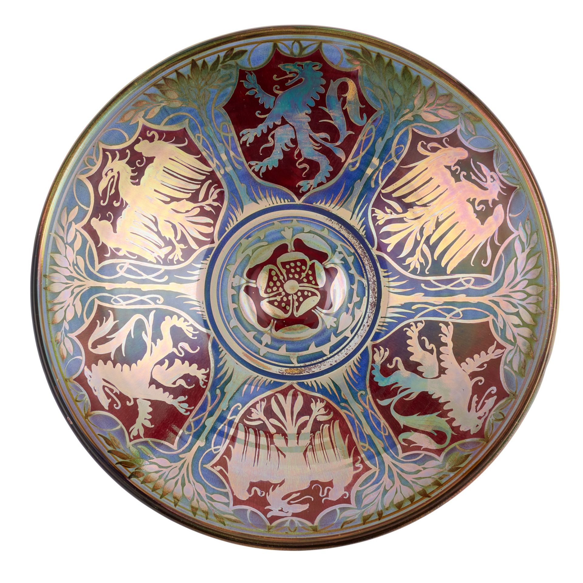 WILLIAM S. MYCOCK (1872-1950) FOR PILKINGTON’S TILE & POTTERY CO. LUSTRE CHARGER, DATED 1910 - Image 3 of 3