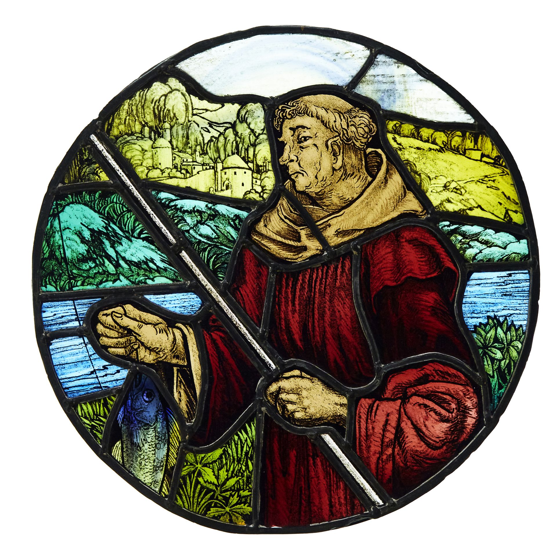 ENGLISH ARTS & CRAFTS STAINED GLASS PANEL, CIRCA 1920
