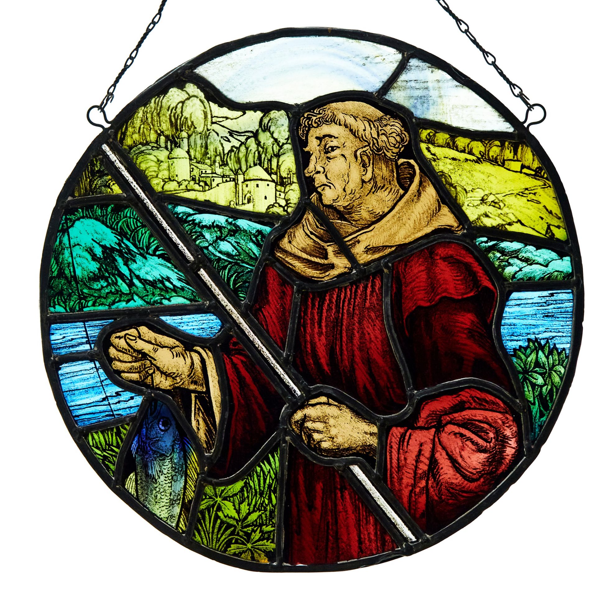ENGLISH ARTS & CRAFTS STAINED GLASS PANEL, CIRCA 1920 - Image 2 of 2