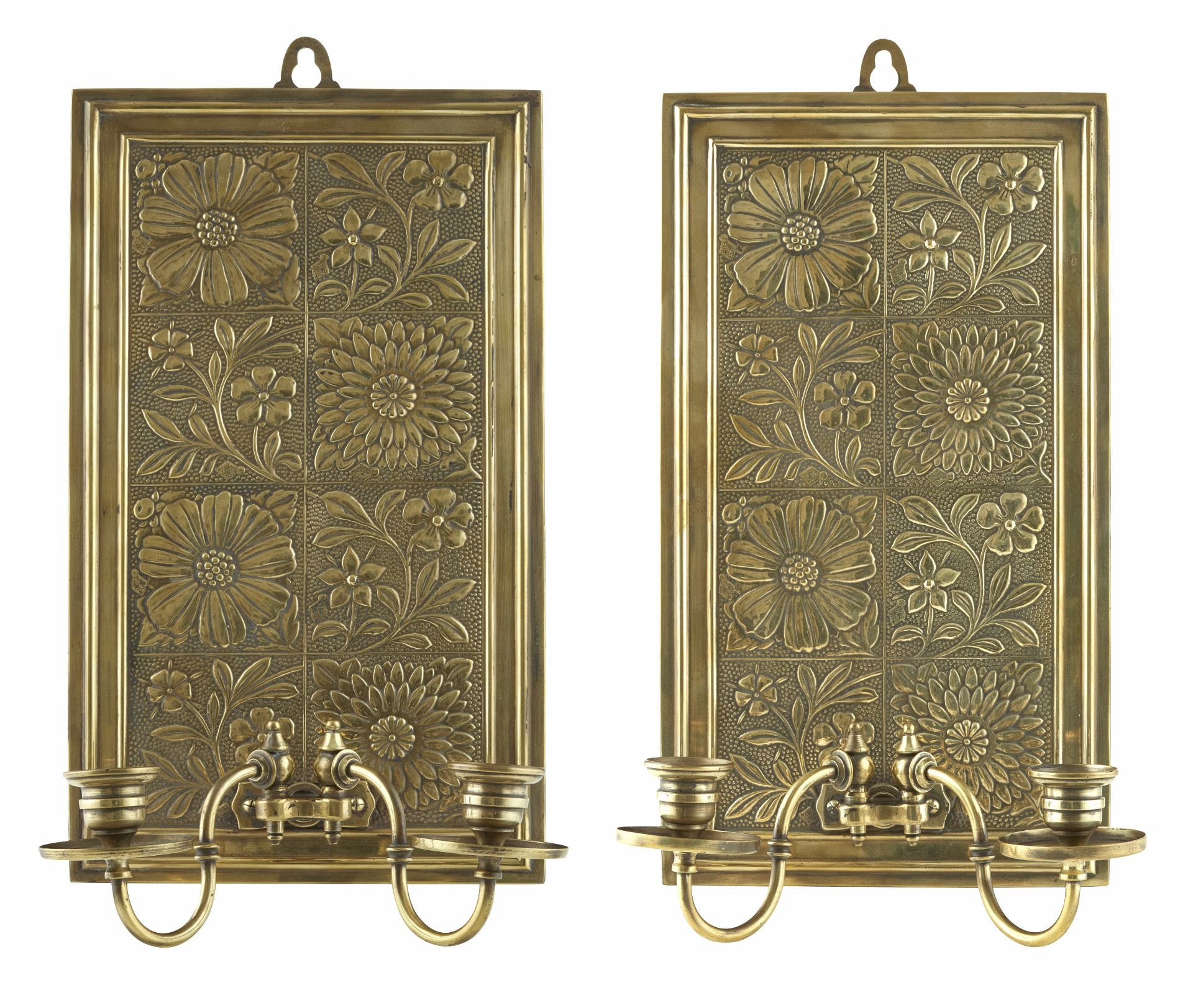 MANNER OF BRUCE J. TALBERT PAIR OF AESTHETIC MOVEMENT WALL SCONCES, DATED 1878