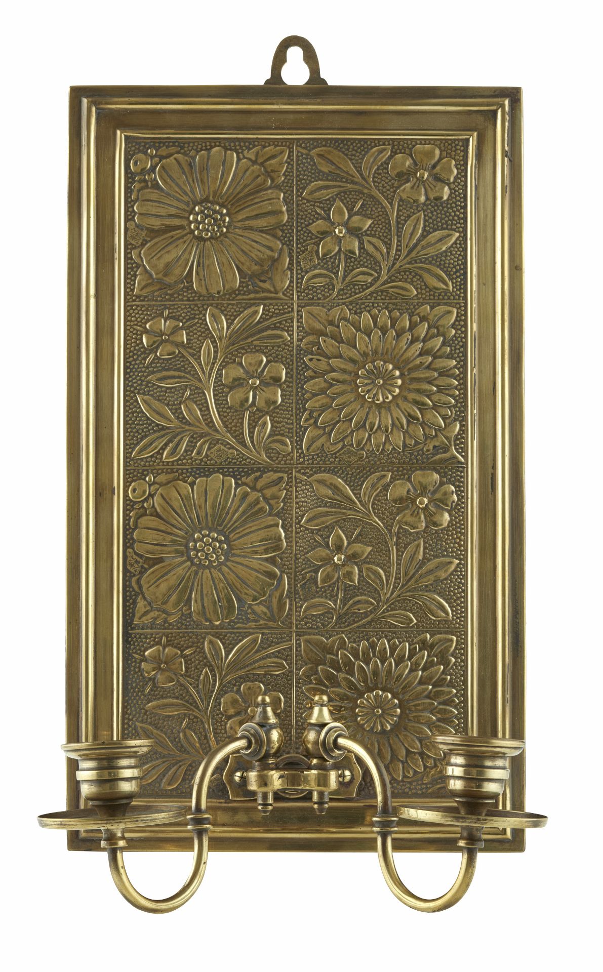 MANNER OF BRUCE J. TALBERT PAIR OF AESTHETIC MOVEMENT WALL SCONCES, DATED 1878 - Image 2 of 3