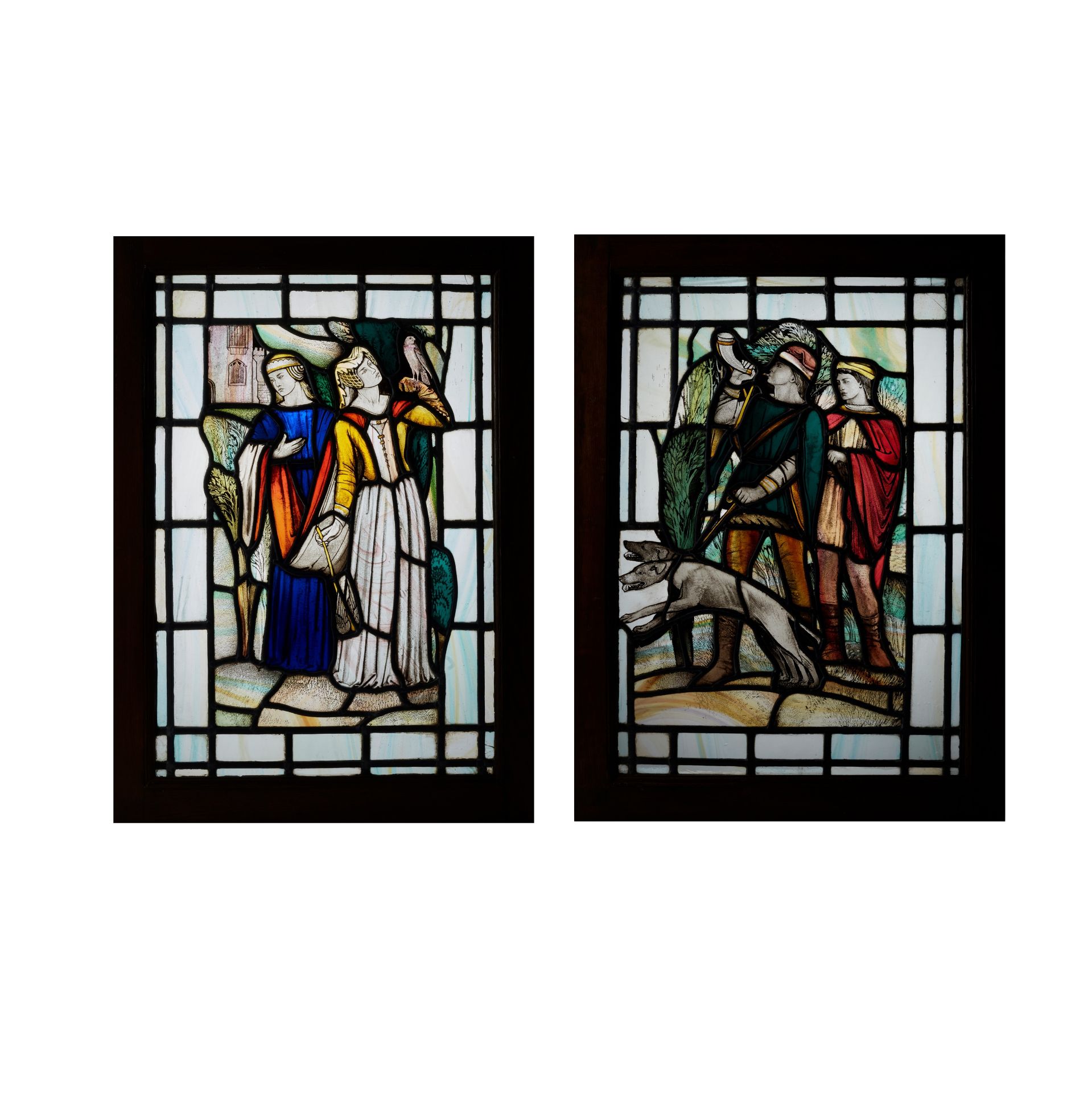 EDWARD WOORE (1880-1960) PAIR OF ARTS & CRAFTS STAINED GLASS PANELS, CIRCA 1926