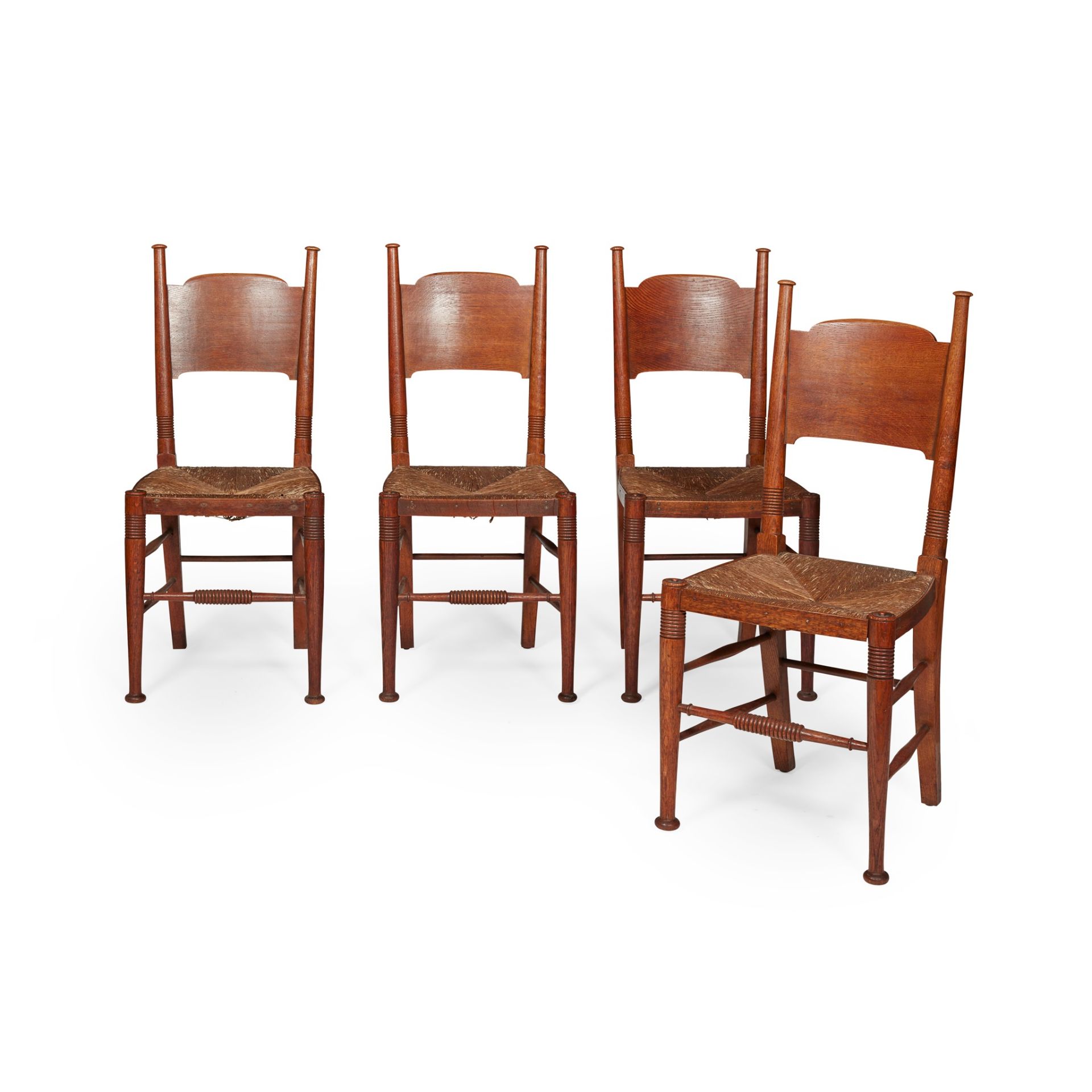 WILLIAM BIRCH, HIGH WYCOMBE SET OF FOUR ARTS & CRAFTS CHAIRS, CIRCA 1900