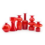 Per Lütken (Danish 1916-1998) for Holmegaard Glassworks Five 'Carnaby' Vases and Pitcher, designed