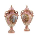 PAIR OF SÈVRES STYLE PINK GROUND VASES AND COVERS LATE 19TH CENTURY