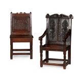 TWO OAK PANEL CHAIRS 17TH AND 19TH CENTURY