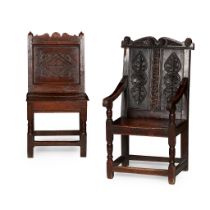 TWO OAK PANEL CHAIRS 17TH AND 19TH CENTURY