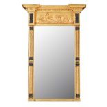 REGENCY GILT AND EBONISED PIER MIRROR EARLY 19TH CENTURY