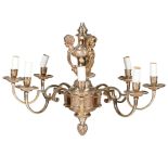 BAROQUE STYLE SILVERED EIGHT LIGHT CHANDELIER EARLY 20TH CENTURY