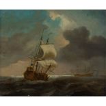 CIRCLE OF PETER MONAMY DUTCH MAN-OF-WAR IN STORMY SEAS