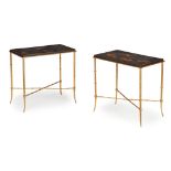 PAIR OF GILT METAL AND LACQUER OCCASIONAL TABLES, ATTRIBUTED TO MAISON BAGUES MODERN; THE LACQUER