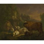 CIRCLE OF JAN VAN GOOL A PASTORAL SCENE WITH FIGURES TENDING ANIMALS