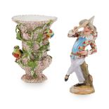 MEISSEN PORCELAIN FIGURE AND A MEISSEN STYLE VASE SECOND HALF 19TH CENTURY