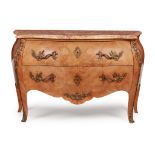 LOUIS XV STYLE KINGWOOD AND MARQUETRY MARBLE TOPPED COMMODE EARLY 20TH CENTURY