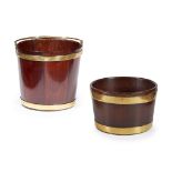 TWO GEORGIAN MAHOGANY BRASS BANDED BUCKETS 18TH CENTURY