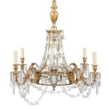 REGENCY STYLE GILT BRONZE, CRYSTAL AND JASPER MOUNTED CHANDELIER EARLY 20TH CENTURY