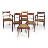 SET OF SIX REGENCY BRASS INLAID DINING CHAIRS EARLY 19TH CENTURY