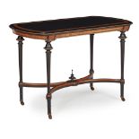 VICTORIAN EBONISED, AMBOYNA, AND BRASS MOUNTED CENTRE TABLE 19TH CENTURY