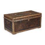 LEATHER, BRASS, AND CAMPHOR WOOD CHEST EARLY 19TH CENTURY