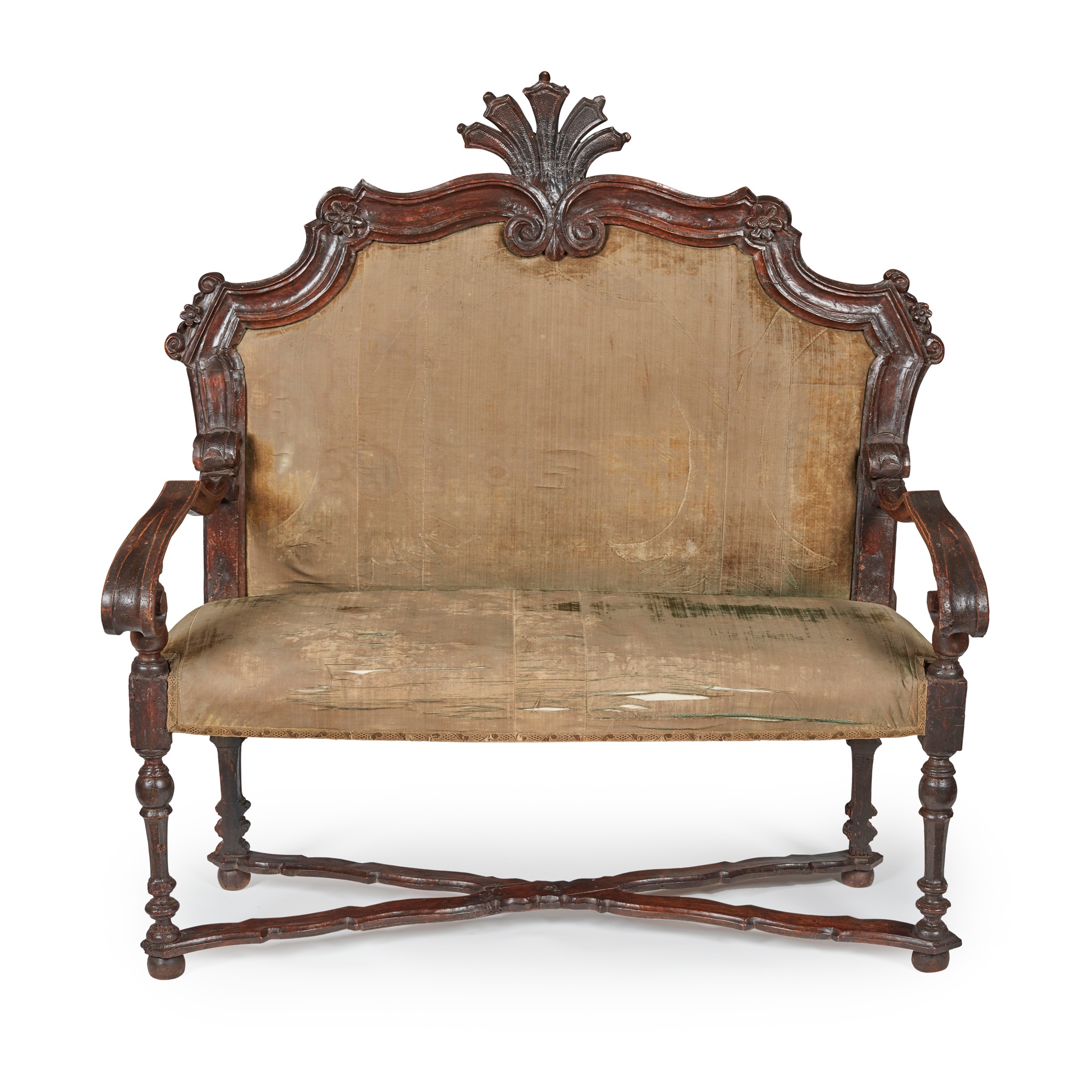 QUEEN ANNE OAK FRAMED SETTEE EARLY 18TH CENTURY