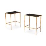 PAIR OF GILT BRONZE AND MIRROR OCCASIONAL TABLES MODERN