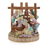 MEISSEN WINE PRESS FIGURE GROUP LATE 19TH CENTURY