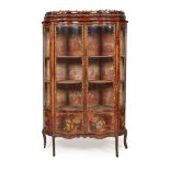 FRENCH MAHOGANY, VERNIS MARTIN, AND GILT METAL MOUNTED VITRINE CABINET LATE 19TH CENTURY