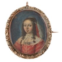 17TH CENTURY FLEMISH SCHOOL, PORTRAIT MINIATURE A YOUNG LADY IN A RED DRESS