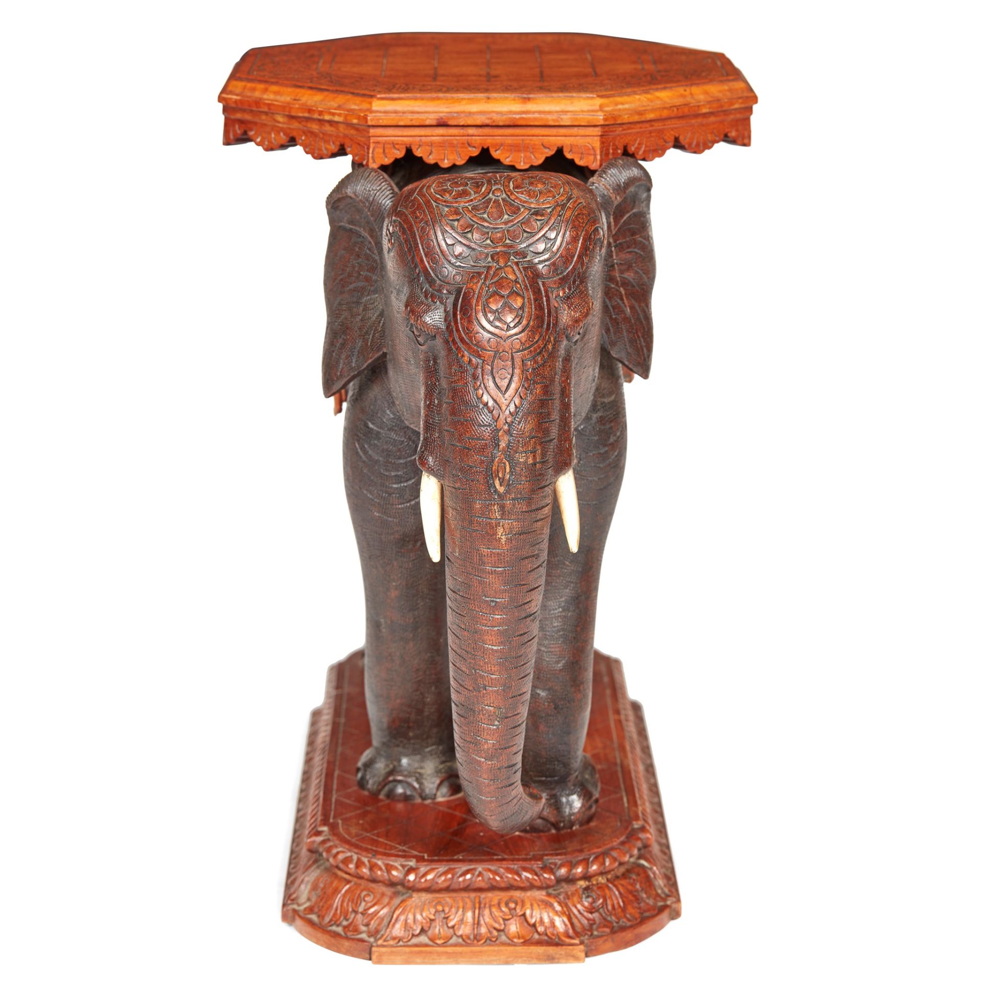 Y INDIAN CARVED HARDWOOD ELEPHANT STOOL 19TH CENTURY - Image 2 of 4