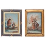 TWO NORTHERN EUROPEAN REVERSE PAINTINGS ON GLASS EARLY 19TH CENTURY