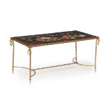 FRENCH GILT METAL AND JAPANESE LACQUER LOW OCCASIONAL TABLE, ATTRIBUTED TO MAISON BAGUES, PARIS