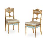 PAIR OF FRENCH GILTWOOD PORCELAIN MOUNTED SALON CHAIRS LATE 19TH CENTURY