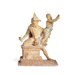 TARENTINE TANGARA TERRACOTTA STATUETTE OF AJAX ABDUCTING CASSANDRA 3RD - 4TH CENTURY BCE