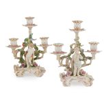 PAIR OF KPM PORCELAIN THREE-LIGHT CANDELABRA 19TH CENTURY