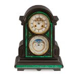 FRENCH SLATE AND MALACHITE MANTEL CLOCK WITH PERPETUAL CALENDAR DIAL19TH CENTURY