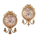 PAIR OF IMARI AND GILT METAL WALL GIRANDOLES 19TH CENTURY