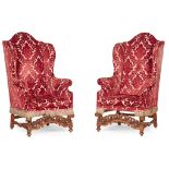 PAIR OF WILLIAM AND MARY STYLE WALNUT WING ARMCHAIRS LATE 19TH/ EARLY 20TH CENTURY