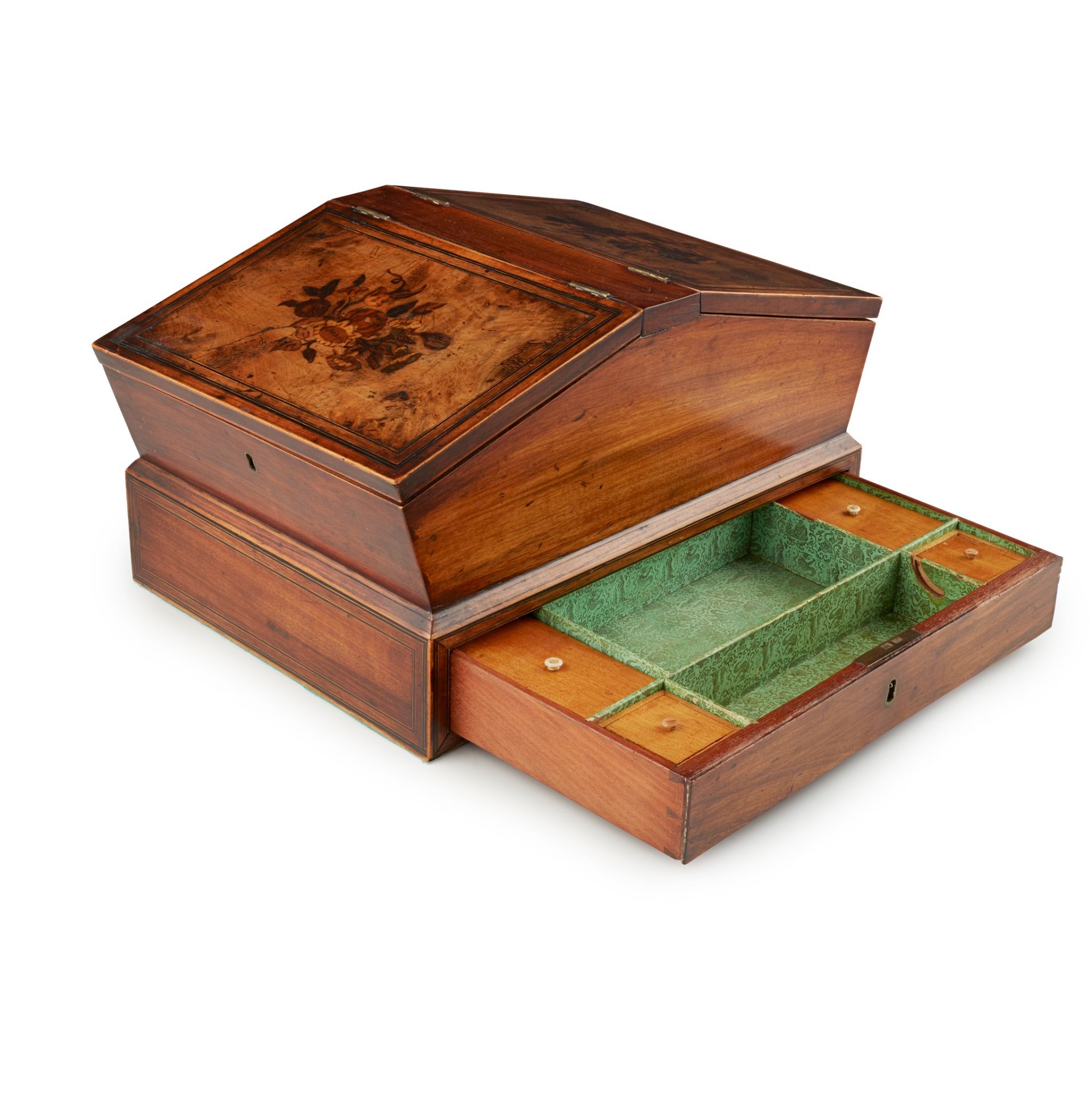 Y GEORGE IV ROSEWOOD, WALNUT AND MARQUETRY WORKBOX EARLY 19TH CENTURY - Image 2 of 2