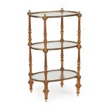 EDWARDIAN BRASS, GLASS, AND GILTWOOD ETAGERE EARLY 20TH CENTURY