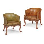 PAIR OF GEORGIAN STYLE LEATHER TUB ARMCHAIRS 20TH CENTURY