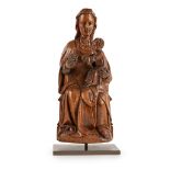 NORTHERN EUROPEAN CARVED OAK MADONNA AND CHILD WITH GRAPES 17TH CENTURY