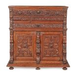 CONTINENTAL CARVED OAK PRESS CUPBOARD 19TH CENTURY INCORPORATING EARLIER ELEMENTS