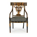 REGENCY EBONISED AND PARCEL GILT DECORATED ARMCHAIR EARLY 19TH CENTURY