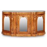 VICTORIAN WALNUT AND INLAID MARBLE TOPPED CREDENZA 19TH CENTURY