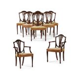 SET OF EIGHT GEORGIAN STYLE SHIELD-BACK MAHOGANY DINING CHAIRS 20TH CENTURY